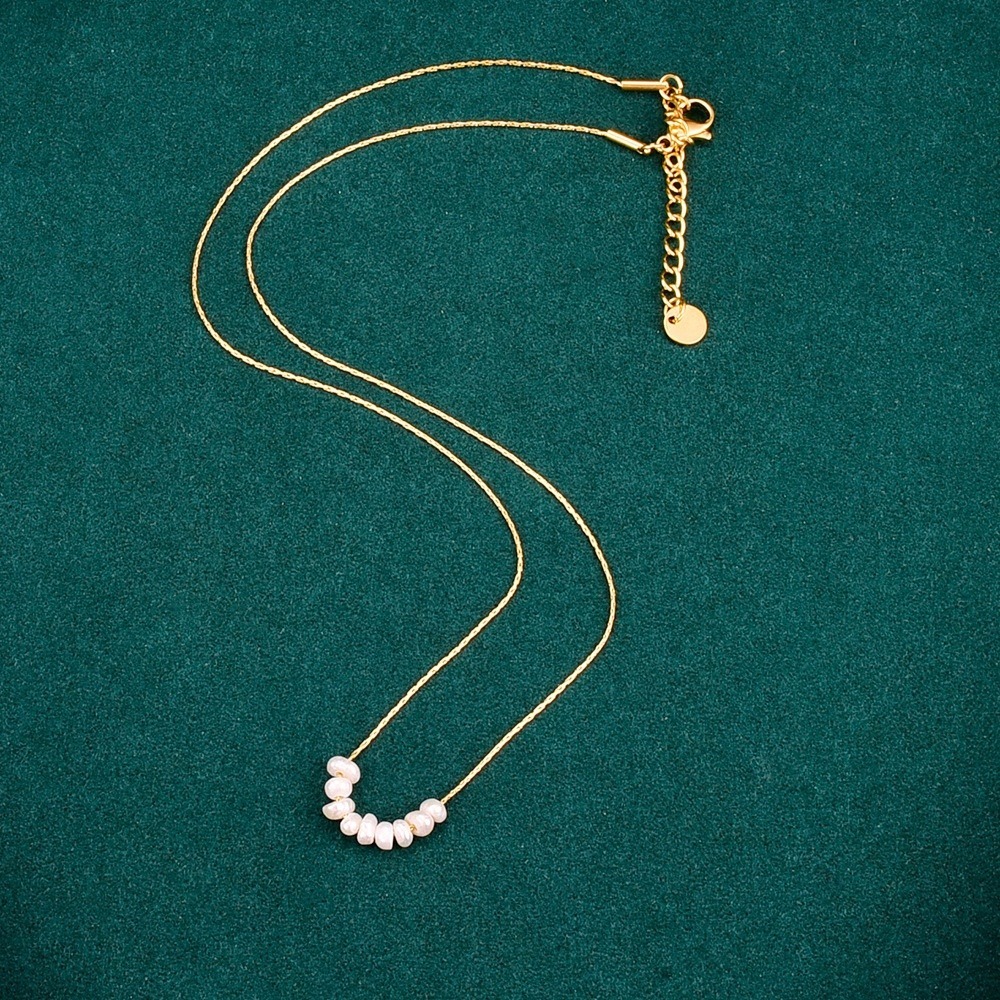 Boutique Pearl Necklace Women OS Gold Freshwater Rice Pearl Dainty Bar Choker